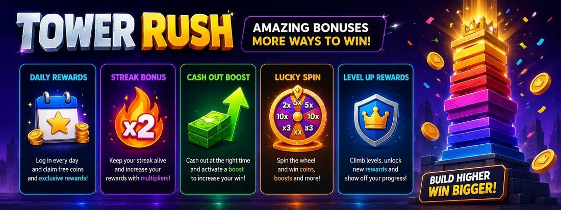 Tower Rush Free Bets and Free Amount casino bonus features