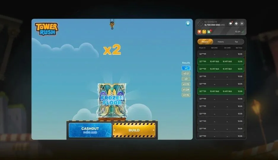 Tower Rush Frozen Floor bonus at x2