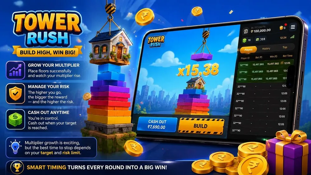 Tower Rush Triple Build bonus floor with multiplier results